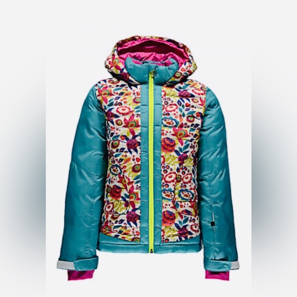 Spyder Youth Girl's Nora Down Jacket Size XL (18) Ditz Print Brand New - Picture 1 of 14